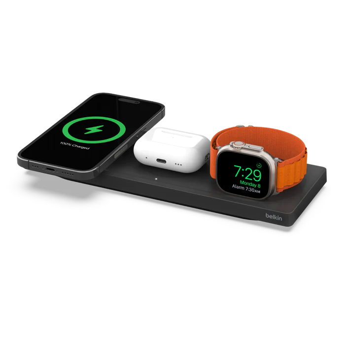 Base de Carga Pad Inalambrica 3 en 1 MagSafe Pro Carga Rapida Apple Watch 7 8 Ultra Negro