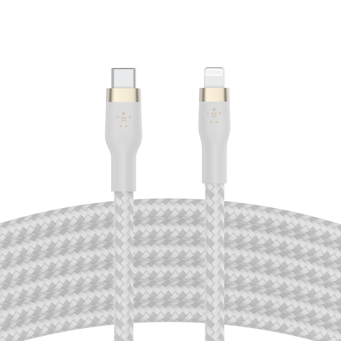 Cable Belkin USB-C a Lightning - 3M - Pro Flex - Blanco