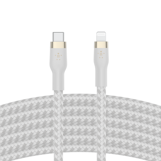 Cable Belkin USB-C a Lightning - 3M - Pro Flex - Blanco