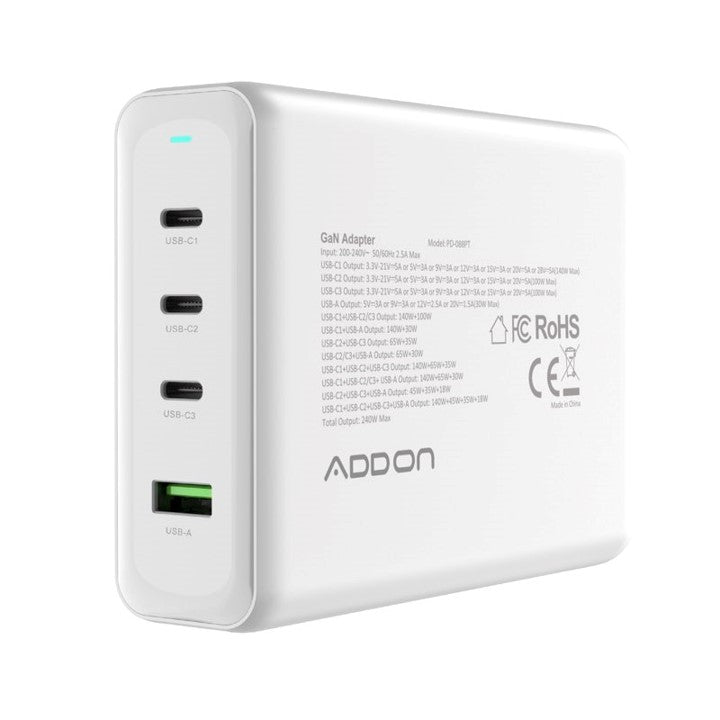 ADAPTADOR ADD ON DE PARED 240W GaN 4 PUERTOS