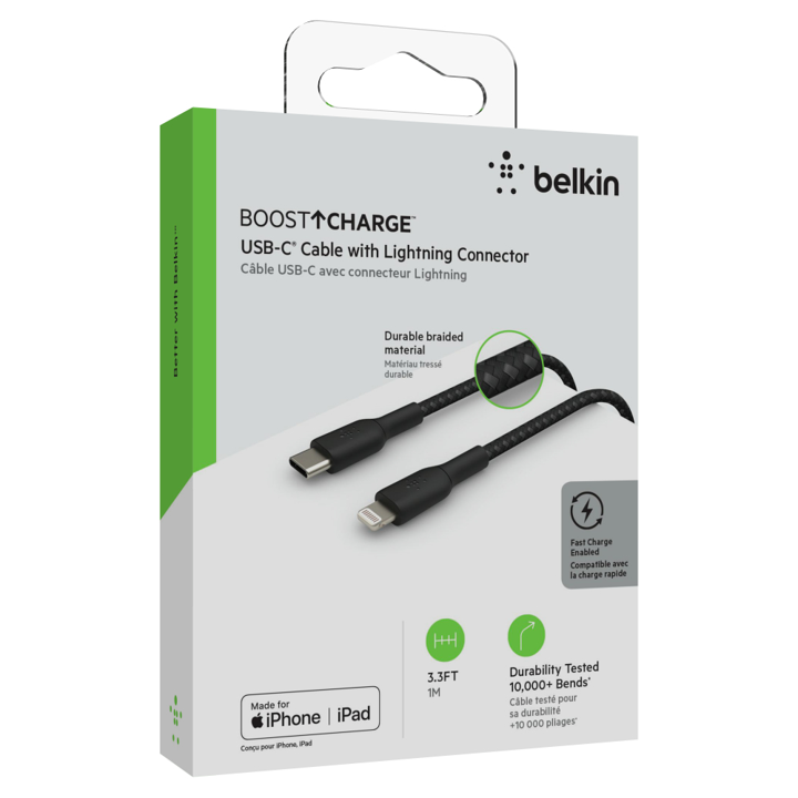 Cable Belkin USB-C a Lightning - 1M - Trenzado - Negro