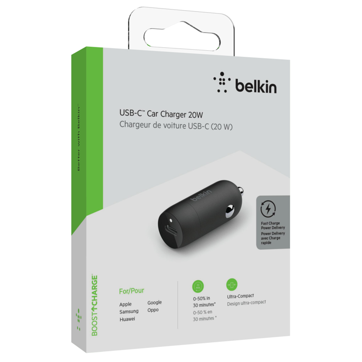 Cargador Carro Belkin 20w - USB-C PD - Negro