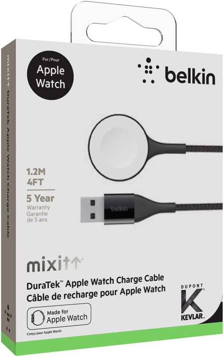 Cable Belkin USB-A a Apple Watch - 1M - DuraTek Para Series 1 al 7 - Negro